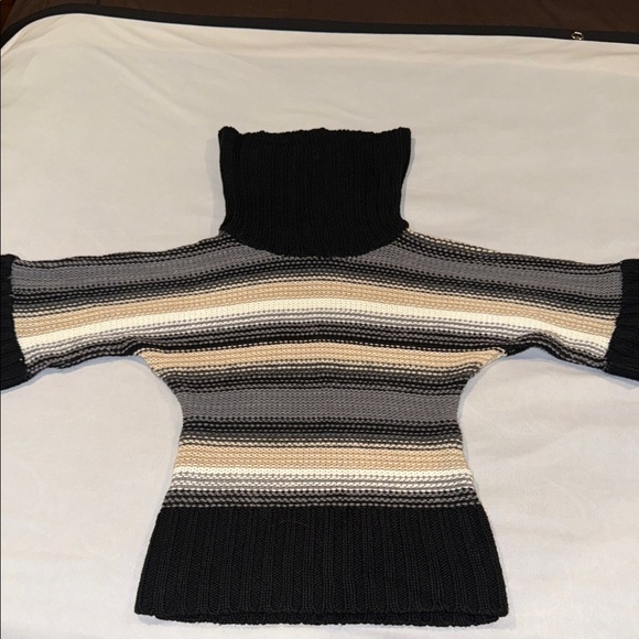 Streetwear Society Striped Cowl Neck Sweater Black Gray Cream Tan Women’s Sz S - Picture 5 of 10